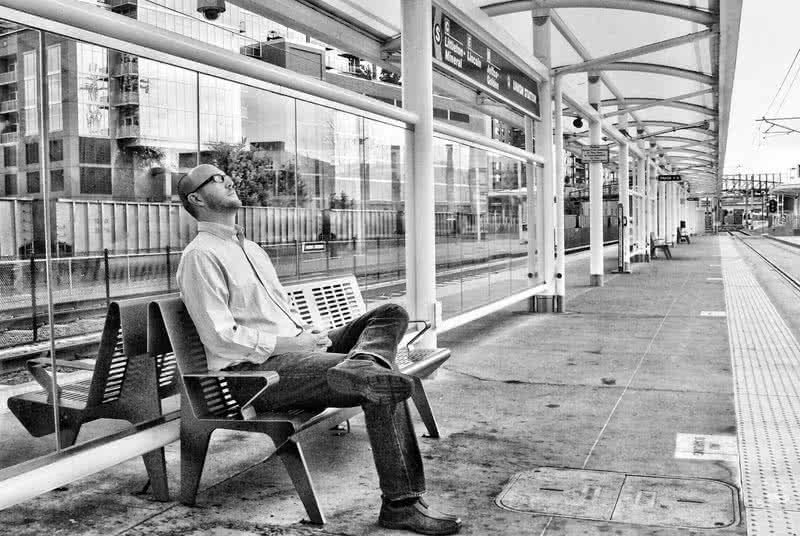 Chad Beall Resting at Train Stop